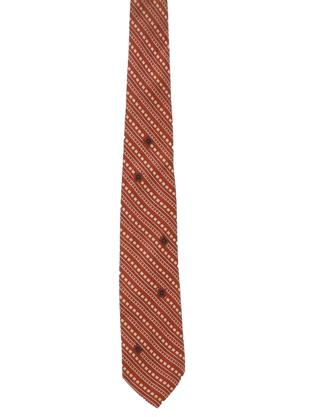 Vintage 60s Fashion Craft Geometric Skinny Tie Brown Ivory Green